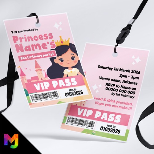 Personalised princess vip pass - princess,