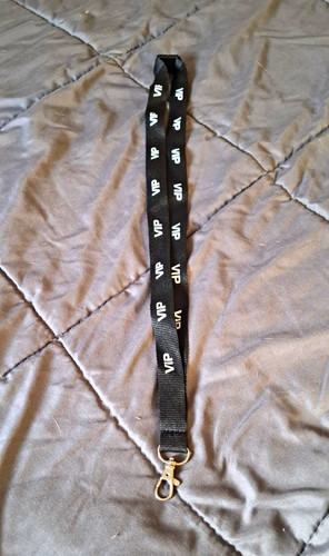 Black vip text lanyard - black,